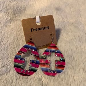 Oval serape cross earrings with rhinestones